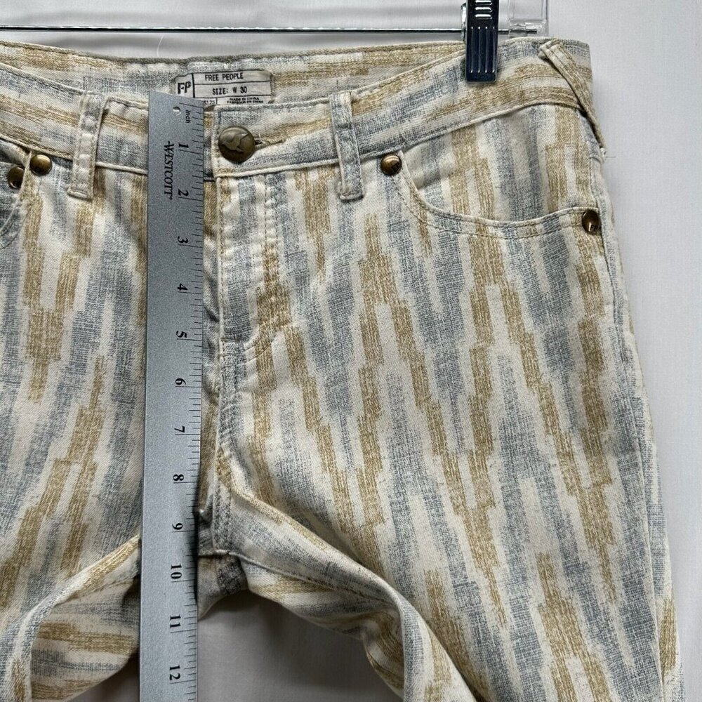 Free People Jeans Womens 30 Ikat Print Skinny Ankle Stretch Cotton Blend Beige - Picture 10 of 11